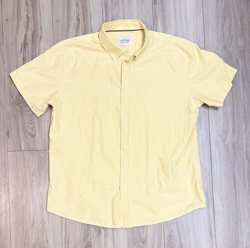 Oxford Men's Luxury Collection Short-Sleeve Button-Up Shirt Yellow Size XL